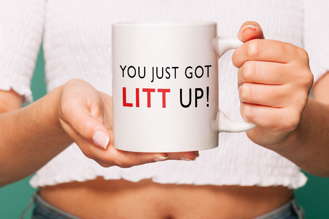 VIROSA “You Just Got Litt Up” Mug – White Ceramic Coffee Cup – Funny Office Gift for Christmas, Secret Santa, or Birthdays – 11oz