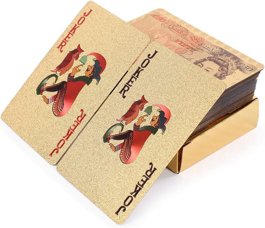 50 Pound Playing Cards: 24k Carat Gold Plated Poker Cards with Deluxe Wooden Gift Box