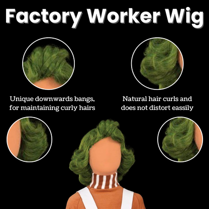 VIROSA Kids Oompa Loompa Worker Wig – Green Curly Fancy Dress Hairpiece for Boys & Girls | Ideal for World Book Day, Halloween, School Plays & Parties | Comfortable & Reusable