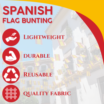 VIROSA Spain Flag Bunting – 10m / 33ft with 24 Flags – Durable Patriotic Decoration for Euro, World Cup, Festivals & Spanish National Celebrations