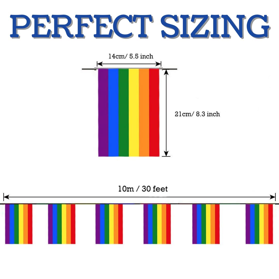 MEGA VALUE Rainbow Pride Flag Bunting – 33ft (10m) Long with 24 Flags – LGBT Pride Banner for Parades, Festivals, Pride Month, Events, Homes, Gardens &amp; Bars