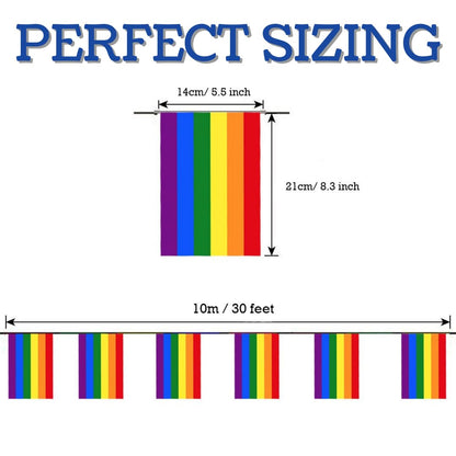MEGA VALUE Rainbow Pride Flag Bunting – 33ft (10m) Long with 24 Flags – LGBT Pride Banner for Parades, Festivals, Pride Month, Events, Homes, Gardens &amp; Bars