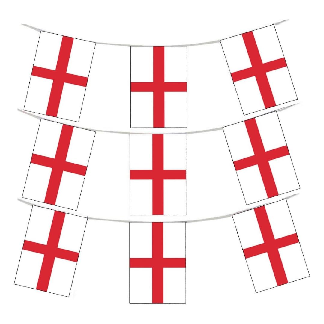 VIROSA St George Cross Flag Bunting – 10m / 33ft England Banner with 24 Large Flags – Durable Patriotic Decoration for World Cup, Sports Events, Parties & National Celebrations