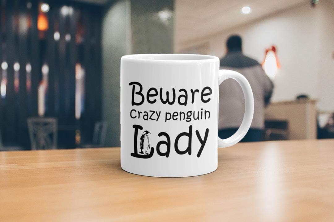 VIROSA Crazy Penguin Lady Mug – Funny Animal Lover Gift for Her – Penguin-Themed Sarcastic Coffee Cup – 11oz White Ceramic Mug