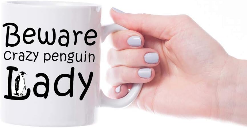 VIROSA Crazy Penguin Lady Mug – Funny Animal Lover Gift for Her – Penguin-Themed Sarcastic Coffee Cup – 11oz White Ceramic Mug