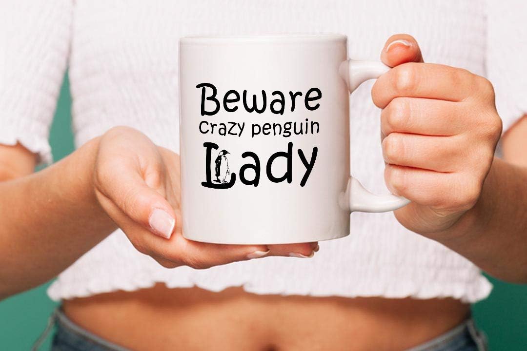 VIROSA Crazy Penguin Lady Mug – Funny Animal Lover Gift for Her – Penguin-Themed Sarcastic Coffee Cup – 11oz White Ceramic Mug