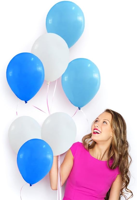 VIROSA 100 Pcs 12 Inch Latex Balloons – Blue & White Party Balloons for Birthday, Baby Shower, Carnival, Festival & New Year Decorations – Helium & Air Fillable