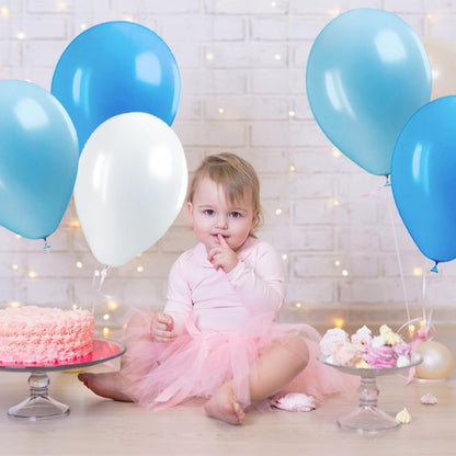 VIROSA 100 Pcs 12 Inch Latex Balloons – Blue & White Party Balloons for Birthday, Baby Shower, Carnival, Festival & New Year Decorations – Helium & Air Fillable