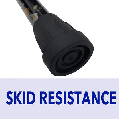Black Floral Walking Stick - Lightweight Foldable, Extendable, Adjustable Walking Cane | Flexible and Durable | Walking Aid, Mobility Aid | Collapsible Walking Stick
