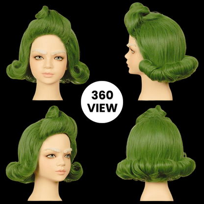 VIROSA Kids Oompa Loompa Worker Wig – Green Curly Fancy Dress Hairpiece for Boys & Girls | Ideal for World Book Day, Halloween, School Plays & Parties | Comfortable & Reusable