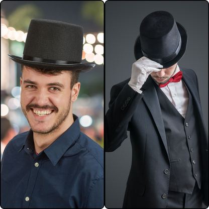 VIROSA Victorian Black Top Hat – Classic Fancy Dress Hat for Adults & Kids – Gentleman Costume Accessory for Parties, Halloween, Theatre & Role Play