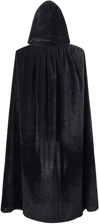 Unisex Value Black Velvet Style Hooded Cape - Adult/Kids Fancy Dress Costume for Halloween and Parties