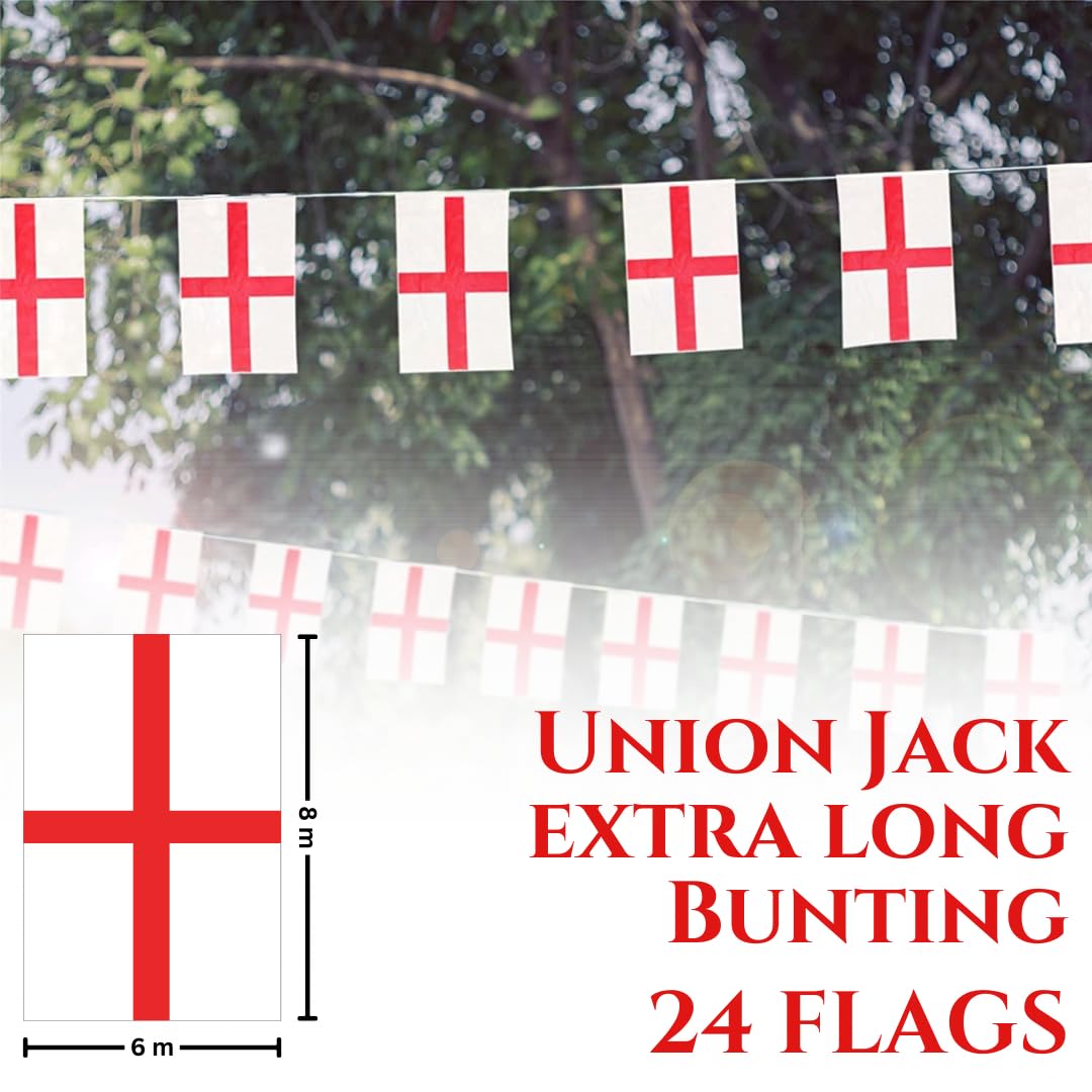 VIROSA St George Cross Flag Bunting – 10m / 33ft England Banner with 24 Large Flags – Durable Patriotic Decoration for World Cup, Sports Events, Parties & National Celebrations