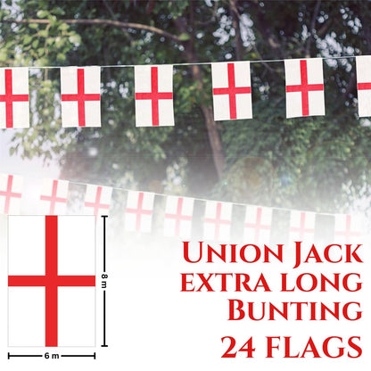 VIROSA St George Cross Flag Bunting – 10m / 33ft England Banner with 24 Large Flags – Durable Patriotic Decoration for World Cup, Sports Events, Parties & National Celebrations