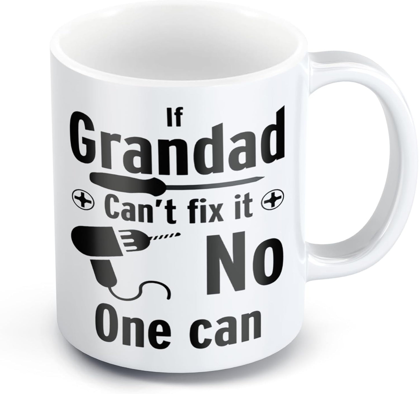 Funny Grandad Mug – If Grandad Can’t Fix It, No One Can – Gift from Grandchildren for Birthday, Christmas, Father’s Day, Secret Santa – Cute Novelty Present – 11oz Ceramic Coffee Cup