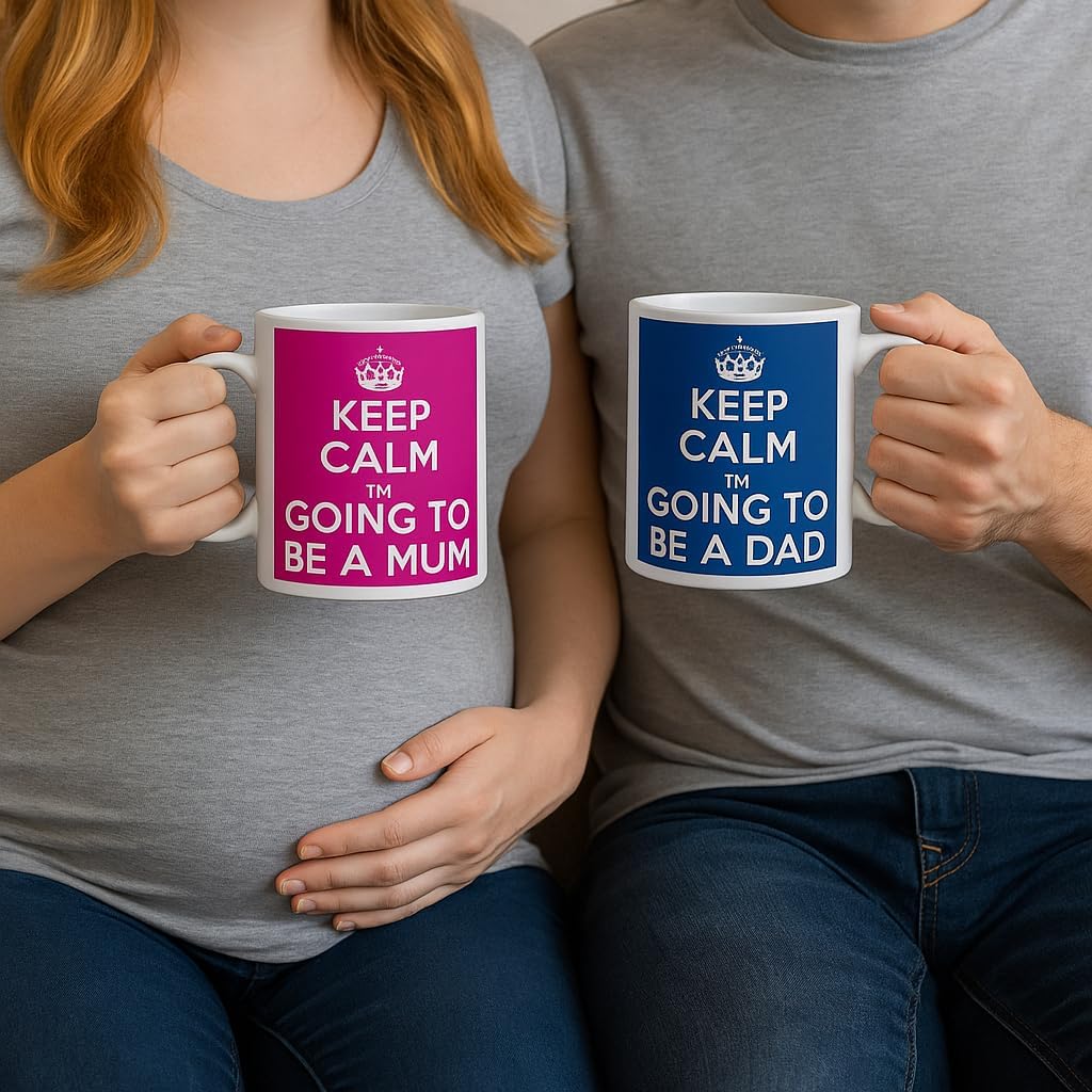 Funny Pregnancy Announcement Mug Set – Keep Calm I’m Going to Be a Parent – Gift for Expecting Couple, Baby Reveal, New Mum and Dad Surprise – 11oz White Ceramic Cups – Set of 2