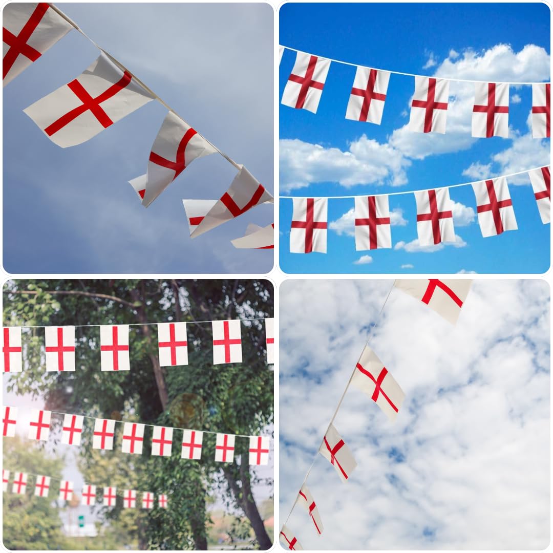 VIROSA St George Cross Flag Bunting – 10m / 33ft England Banner with 24 Large Flags – Durable Patriotic Decoration for World Cup, Sports Events, Parties & National Celebrations