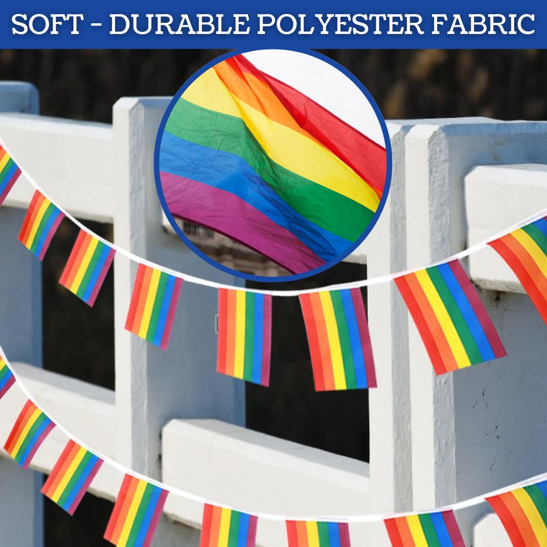 MEGA VALUE Rainbow Pride Flag Bunting – 33ft (10m) Long with 24 Flags – LGBT Pride Banner for Parades, Festivals, Pride Month, Events, Homes, Gardens &amp; Bars