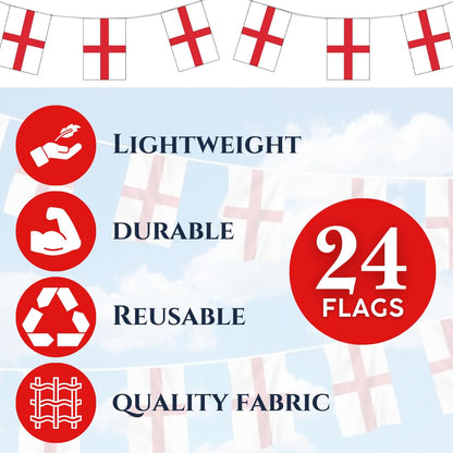 VIROSA St George Cross Flag Bunting – 10m / 33ft England Banner with 24 Large Flags – Durable Patriotic Decoration for World Cup, Sports Events, Parties & National Celebrations