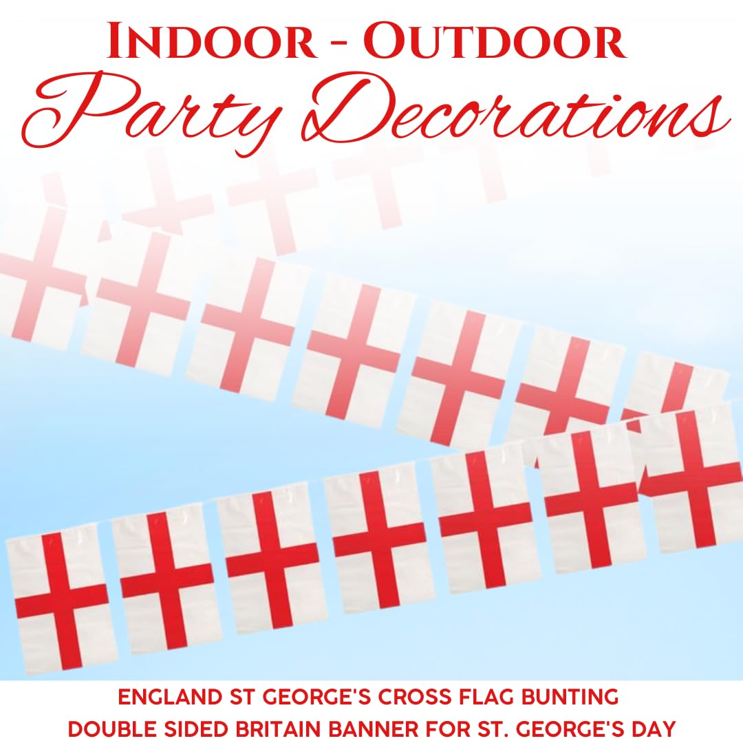 VIROSA St George Cross Flag Bunting – 10m / 33ft England Banner with 24 Large Flags – Durable Patriotic Decoration for World Cup, Sports Events, Parties & National Celebrations