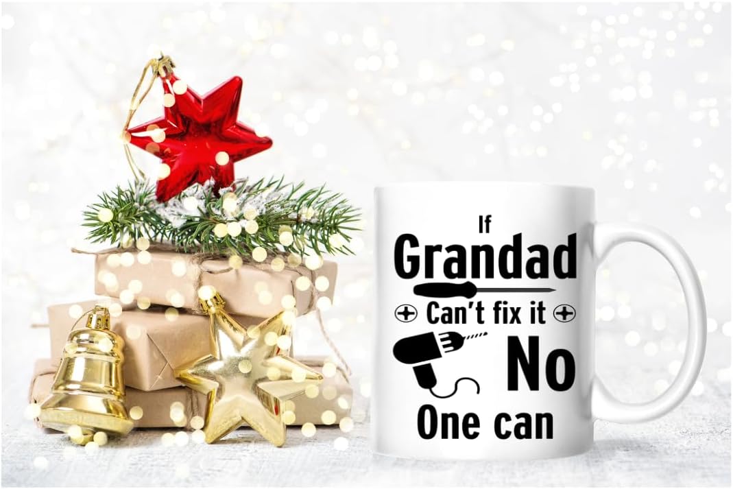 Funny Grandad Mug – If Grandad Can’t Fix It, No One Can – Gift from Grandchildren for Birthday, Christmas, Father’s Day, Secret Santa – Cute Novelty Present – 11oz Ceramic Coffee Cup