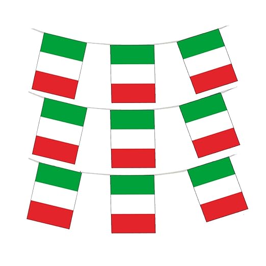 MEGA VALUE Italy Flag Bunting – 33ft (10m) Long with 24 Flags – Italian Tricolor Banner for Euro, World Cup, National Day, Festivals & Party Decorations