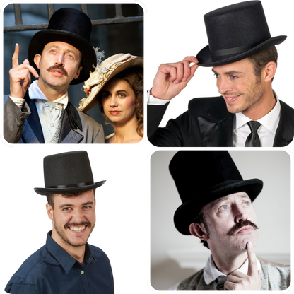 VIROSA Victorian Black Top Hat – Classic Fancy Dress Hat for Adults & Kids – Gentleman Costume Accessory for Parties, Halloween, Theatre & Role Play