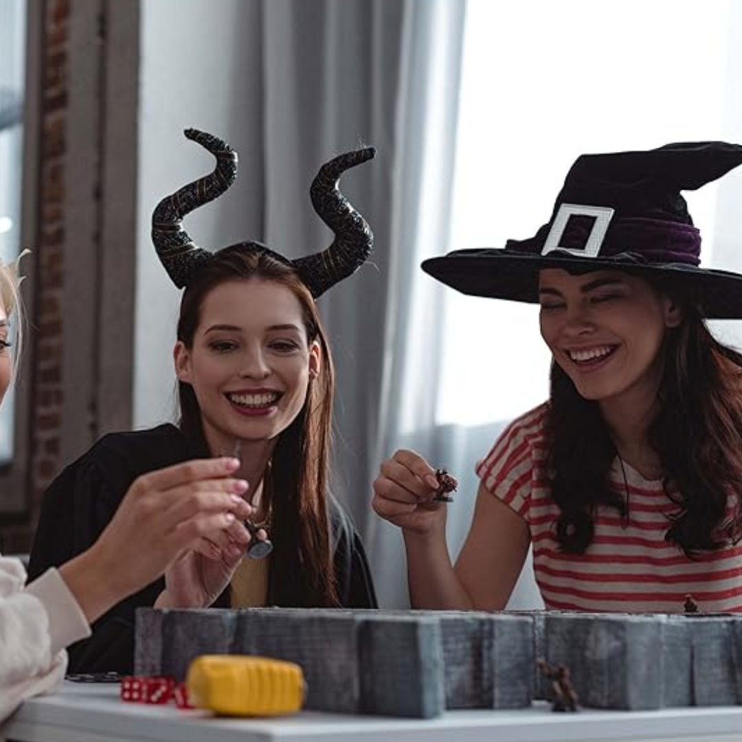 VIROSA Evil Witch 3-Piece Costume Set – Includes Black Queen Horns, Red Apple & Staff | Halloween, Fancy Dress & World Book Day Outfit