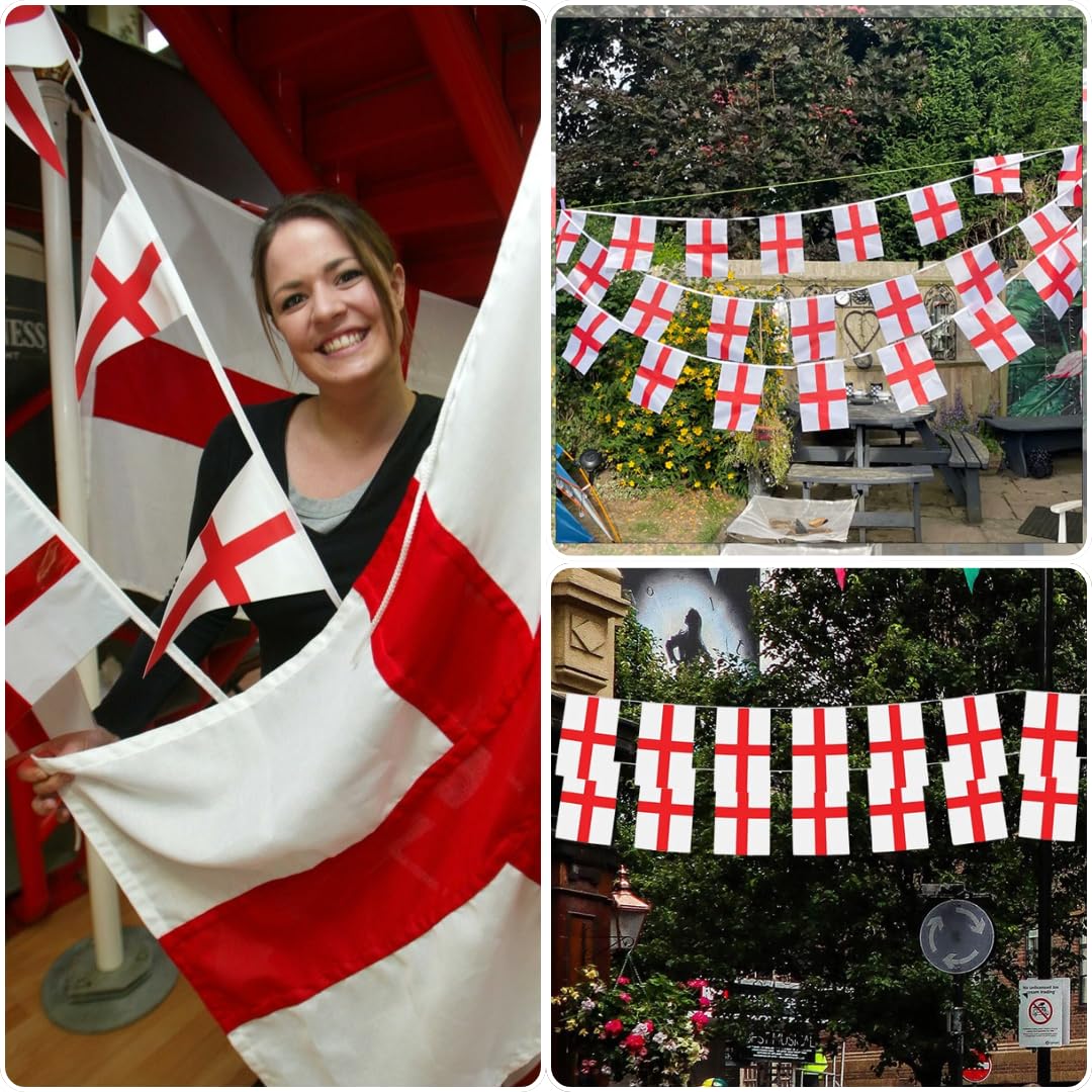 VIROSA St George Cross Flag Bunting – 10m / 33ft England Banner with 24 Large Flags – Durable Patriotic Decoration for World Cup, Sports Events, Parties & National Celebrations