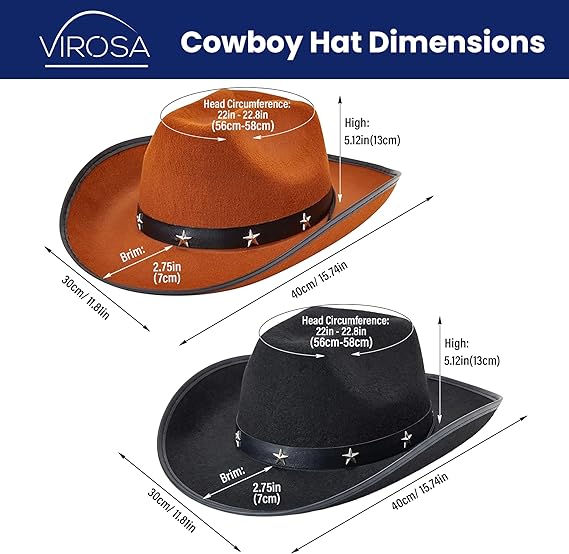 Cowboy Hats & Bandanas Set – 4 Piece Western Fancy Dress Costume Set for Adults – 2 Felt Cowboy Hats & 2 Paisley Cotton Bandanas – Festival, Halloween & Country Party Accessories