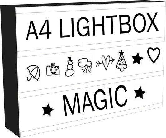 VIROSA Cinema LED Light Box Sign – A4 Marquee Lightbox Set with 96 Letters, Numbers & Emojis – USB Powered – Stylish Decorative Light Up Box for Home, Bars, Photoshoots & Gifts