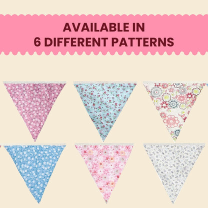 Grassvillage 3.2m Vintage Floral Fabric Bunting – Double-Sided Cotton Pennant Banner, Shabby Chic Garland for Garden Parties, Weddings & Afternoon Tea Decor UK