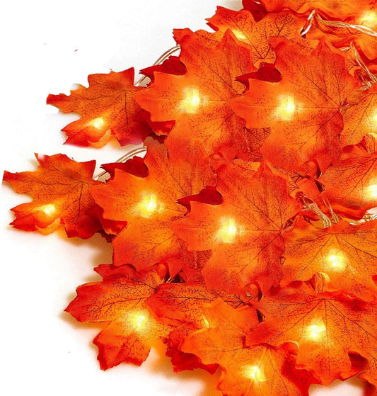 VIROSA 20 LED Maple Leaves Fairy Lights – 2M / 6.8 Feet – Fall Garland with Battery Operated Warm Lights – Autumn Decor for Halloween, Thanksgiving, Xmas & More