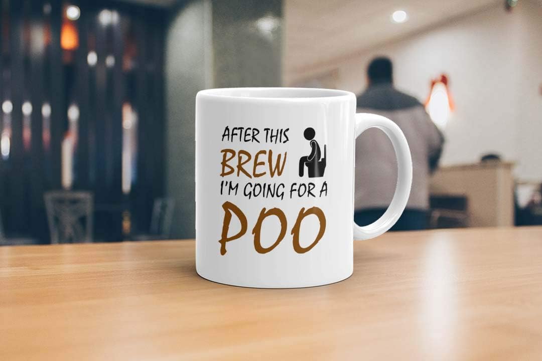 VIROSA Funny Mug – After This Brew I’m Going for a Poo – Rude Tea & Coffee Cup Gift for Friends, Coworkers, Him or Her – Sarcastic Bathroom Humor – 11oz White Ceramic Mug – Office or Home Use