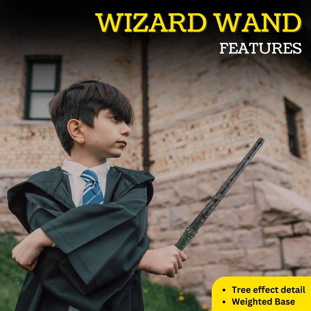 VIROSA Wizard School Boy 3pc Fancy Dress Set – Includes Tie, Glasses & Wand – Kids Magician Costume for World Book Day, Halloween, Parties & School Events – Unisex Cosplay Outfit