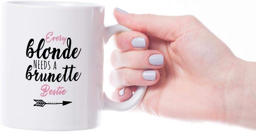 VIROSA Bestie Mug – Every Blonde Needs a Brunette Bestie – Funny Friendship Gift for BFF, Sister, Roommate or Friend – Birthday, Christmas, Galentine’s Day – 11oz White Ceramic Coffee Cup