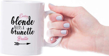 VIROSA Bestie Mug – Every Blonde Needs a Brunette Bestie – Funny Friendship Gift for BFF, Sister, Roommate or Friend – Birthday, Christmas, Galentine’s Day – 11oz White Ceramic Coffee Cup