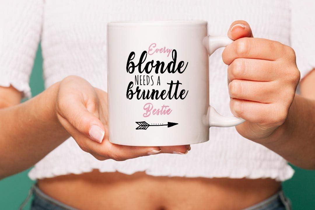 VIROSA Bestie Mug – Every Blonde Needs a Brunette Bestie – Funny Friendship Gift for BFF, Sister, Roommate or Friend – Birthday, Christmas, Galentine’s Day – 11oz White Ceramic Coffee Cup