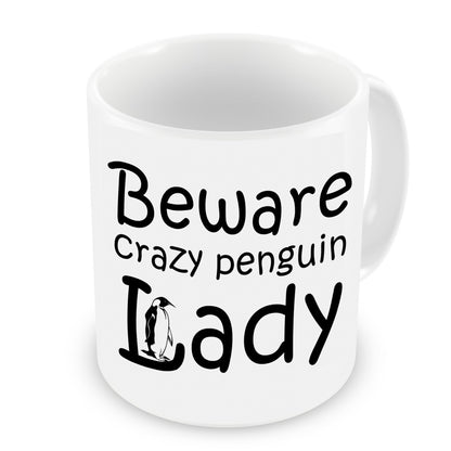 VIROSA Crazy Penguin Lady Mug – Funny Animal Lover Gift for Her – Penguin-Themed Sarcastic Coffee Cup – 11oz White Ceramic Mug