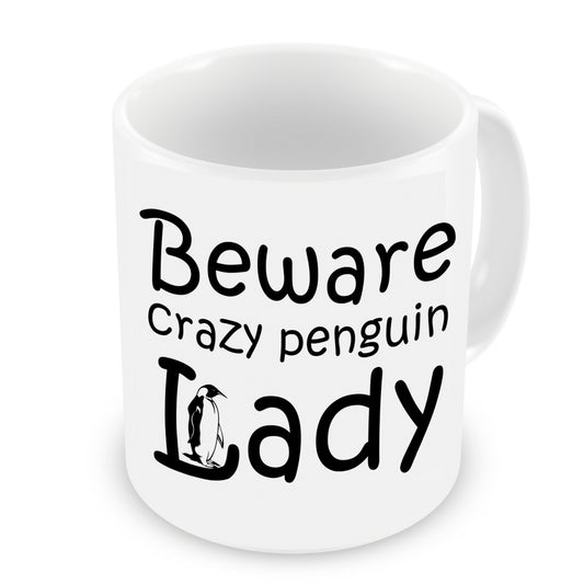 VIROSA Crazy Penguin Lady Mug – Funny Animal Lover Gift for Her – Penguin-Themed Sarcastic Coffee Cup – 11oz White Ceramic Mug