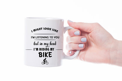 VIROSA Motorbike Mug – “In My Head I’m Riding My Motorbike” – 11oz Ceramic Coffee Cup – Biker Gift for Him or Her – Funny Motorcycle Rider Mug