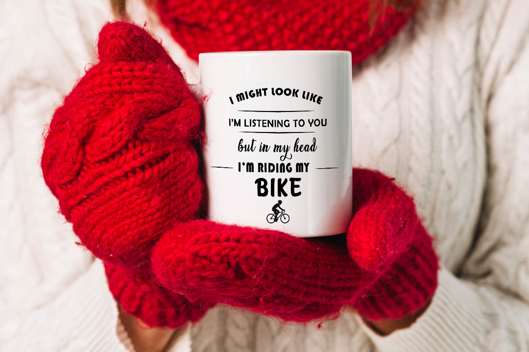 VIROSA Motorbike Mug – “In My Head I’m Riding My Motorbike” – 11oz Ceramic Coffee Cup – Biker Gift for Him or Her – Funny Motorcycle Rider Mug