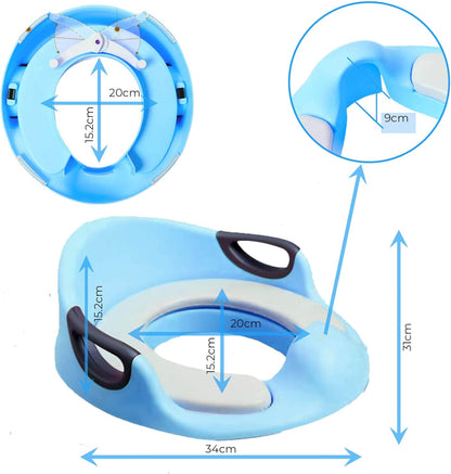 VIROSA Potty Training Seat for Kids & Toddlers – Toilet Training Seat with Handles, Backrest & Anti-Splash Design – Fits Round & Oval Toilets – Blue