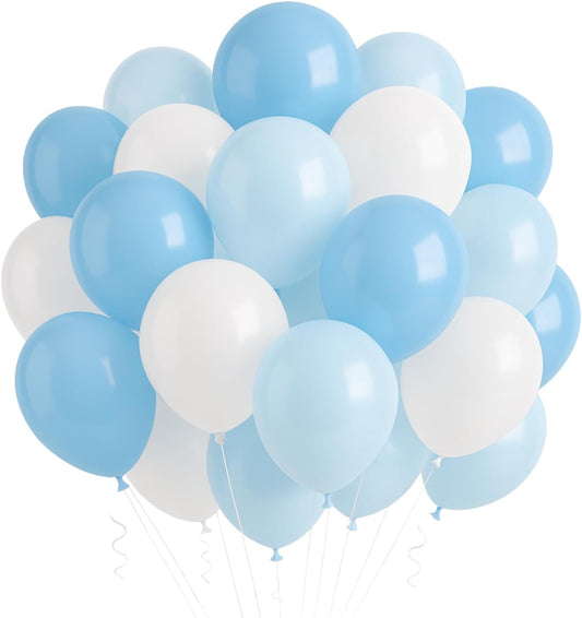 VIROSA 100 Pcs 12 Inch Latex Balloons – Blue & White Party Balloons for Birthday, Baby Shower, Carnival, Festival & New Year Decorations – Helium & Air Fillable