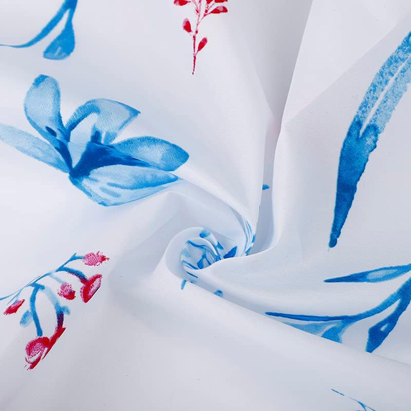 Blue/Pink Floral Shower Curtain | Anti-Mould, Mildew Resistant | 180x180 cm (71 x 71 Inch) | Water Repellent Fabric | Stainless Steel Rings