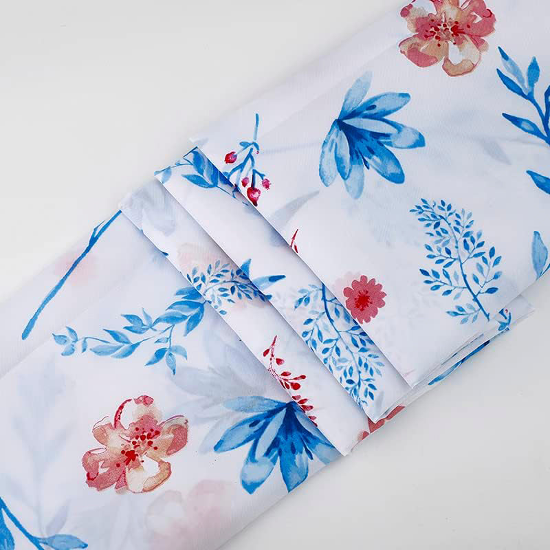 Blue/Pink Floral Shower Curtain | Anti-Mould, Mildew Resistant | 180x180 cm (71 x 71 Inch) | Water Repellent Fabric | Stainless Steel Rings