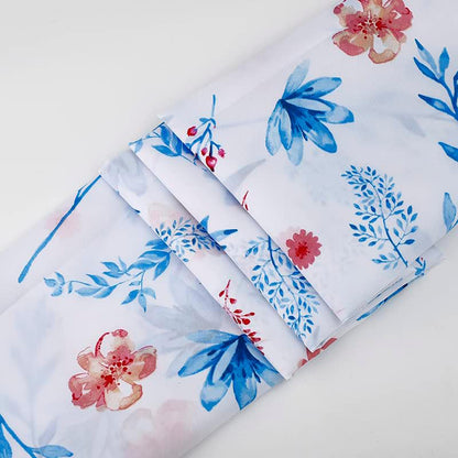 Blue/Pink Floral Shower Curtain | Anti-Mould, Mildew Resistant | 180x180 cm (71 x 71 Inch) | Water Repellent Fabric | Stainless Steel Rings