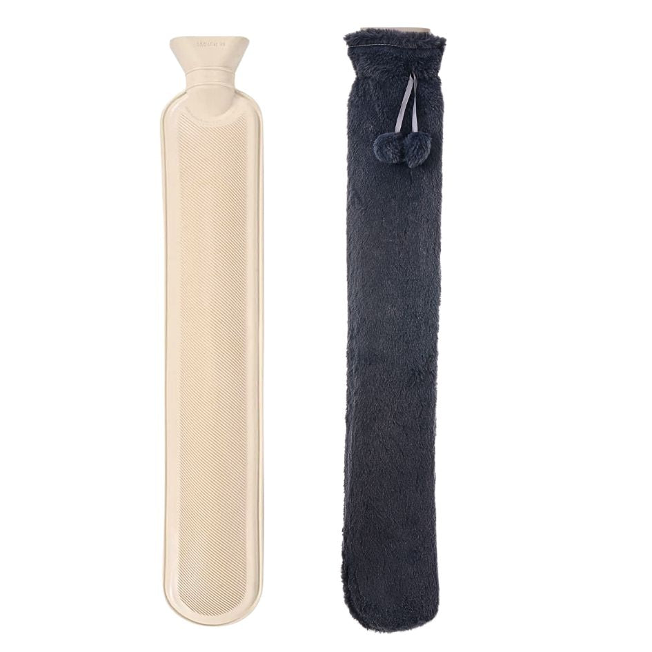 VIROSA Extra Long 2L Hot Water Bottle with Plush Cover & Pom Poms – Pain Relief & Winter Comfort