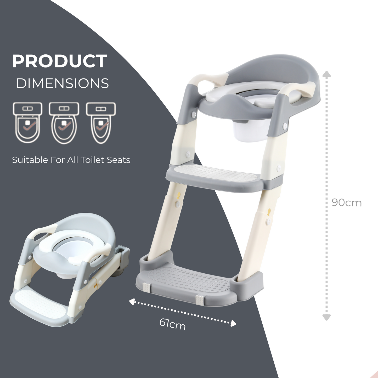 VIROSA 3-in-1 Toddler Toilet Seat with Step Stool – Adjustable Potty Training Chair for Boys & Girls (Grey / Pink & Purple)