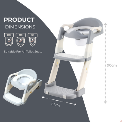 VIROSA 3-in-1 Toddler Toilet Seat with Step Stool – Adjustable Potty Training Chair for Boys & Girls (Grey / Pink & Purple)